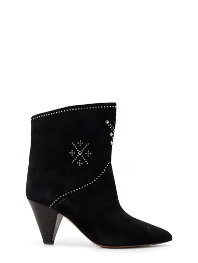 Isabel Marant Loline Suede Ankle Boots With Micro Studs In Black