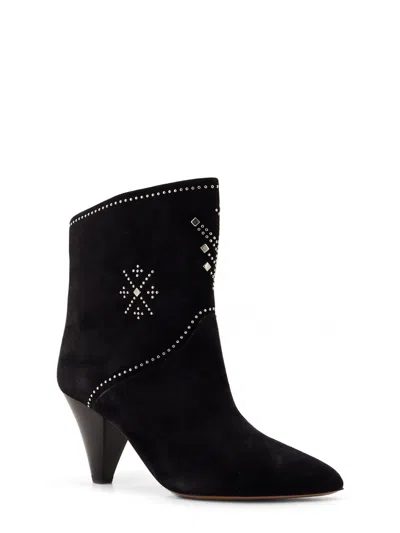 Isabel Marant Loline Suede Ankle Boots With Micro Studs In Black