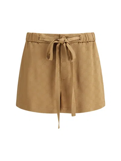 Gucci Satin Shorts Gg Bermuda And Short Brown In Brown