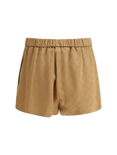 Gucci Satin Shorts Gg Bermuda And Short Brown In Brown