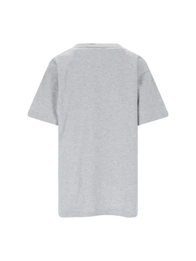 Gucci Grey Crewneck T-shirt With Logo Lettering And Web Detail On The Front In Cotton Woman In Grey Melange