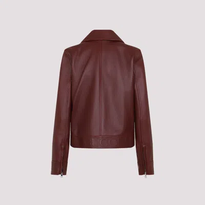 Gucci Leather Biker Jacket Puffer Jackets Brown In Red