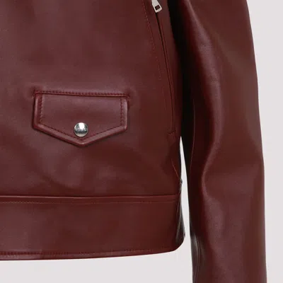 Gucci Leather Biker Jacket Puffer Jackets Brown In Red