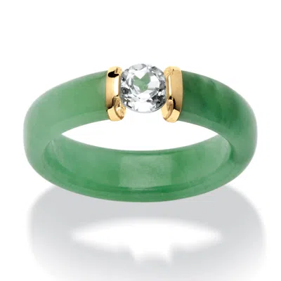 Palm Beach Jewelry .56 Tcw White Topaz And Jade Ring In 10k Gold In Green