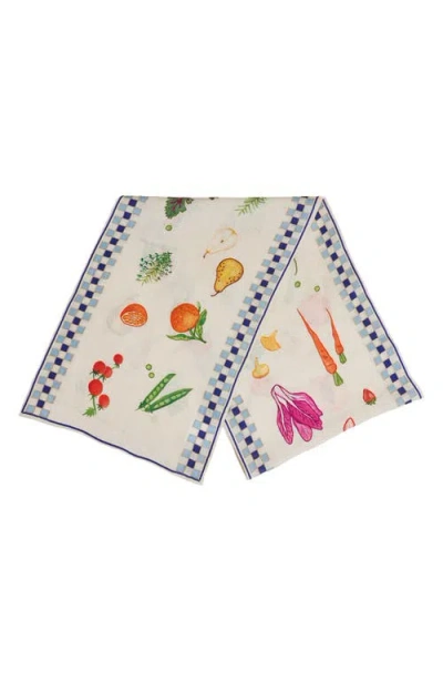 Misette Still Life Linen Table Runner In Blue Checker