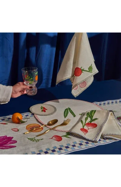 Misette Still Life Linen Table Runner In Blue Checker