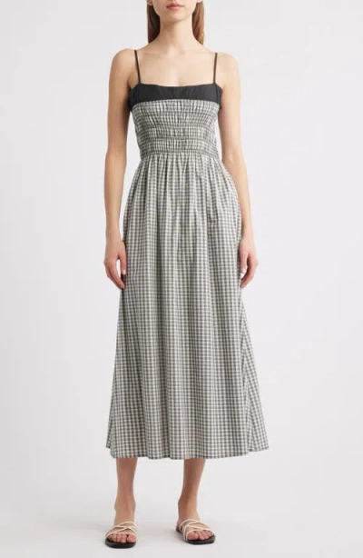 Rails Primrose Black Trim Neckline Midi Dress In Jet Gingham In Ivory/jet Gingham