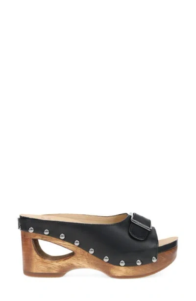 Dansko Adeline Platform Wedge Slide Sandal In Black Calf