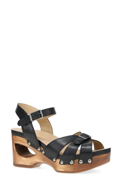 Dansko Alanna Ankle Strap Platform Wedge Sandal In Black Calf