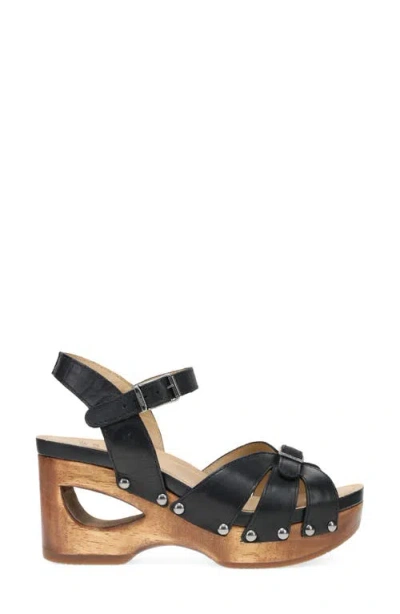 Dansko Alanna Ankle Strap Platform Wedge Sandal In Black Calf