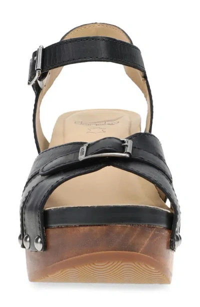 Dansko Alanna Ankle Strap Platform Wedge Sandal In Black Calf