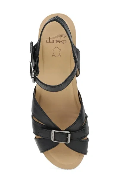 Dansko Alanna Ankle Strap Platform Wedge Sandal In Black Calf