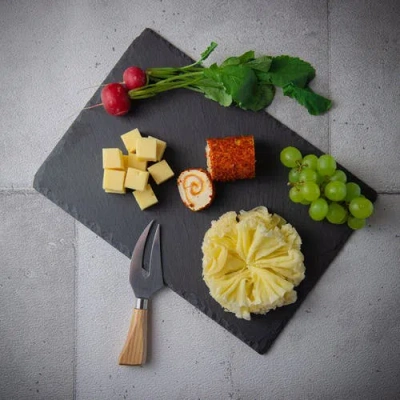 Cilio Slate Serving Board For Cheese And Appetizers, Rectangular, 11.8-inch X 7.9-inch In Black