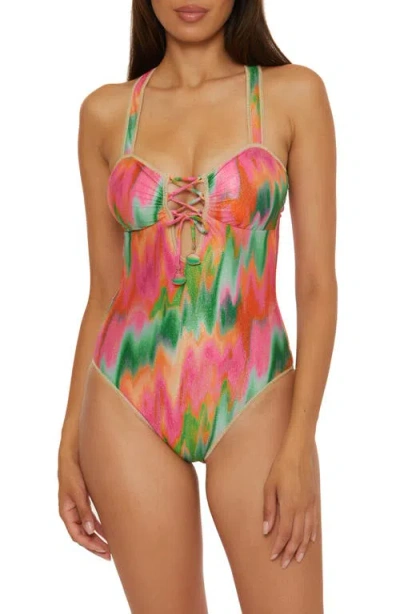 Becca Mirage Kylam Swimsuit Womens Multicolor Tie-dye Bandeau One Piece Nwo144 In Multi