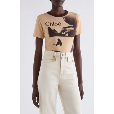 Chloé Women Multicolor Crewneck T-shirt With Maxi Graphic Print On The Front In Wool Blend Woman In Neutral