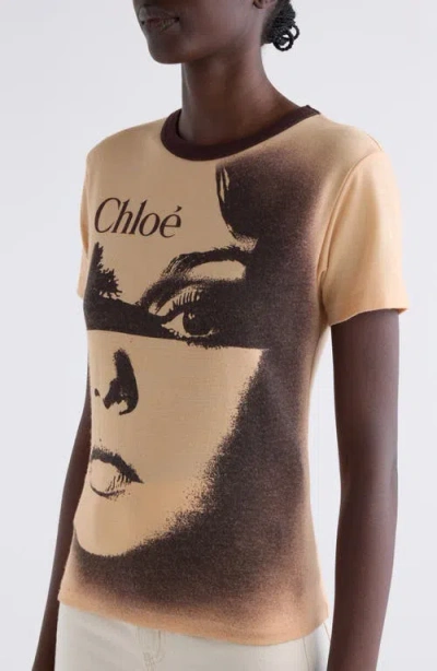 Chloé Women Multicolor Crewneck T-shirt With Maxi Graphic Print On The Front In Wool Blend Woman In Neutral