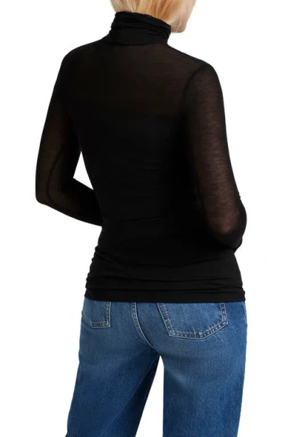 Marcella Sheer Panel Turtleneck Top In Black