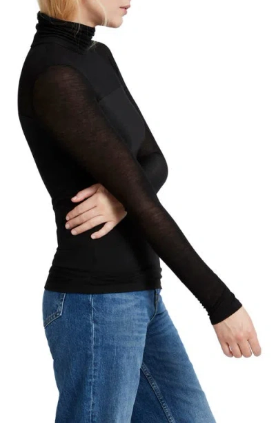 Marcella Sheer Panel Turtleneck Top In Black