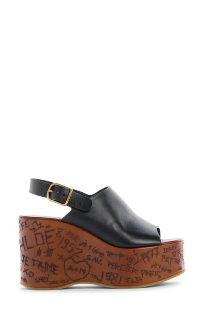 Chloé Maxime Leather Slingback Platform Sandals In Black