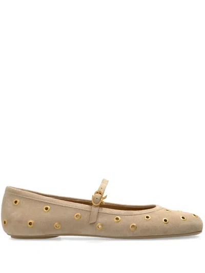 Gianvito Rossi Grommet-embellished Suede Ballet Flats In Neutral
