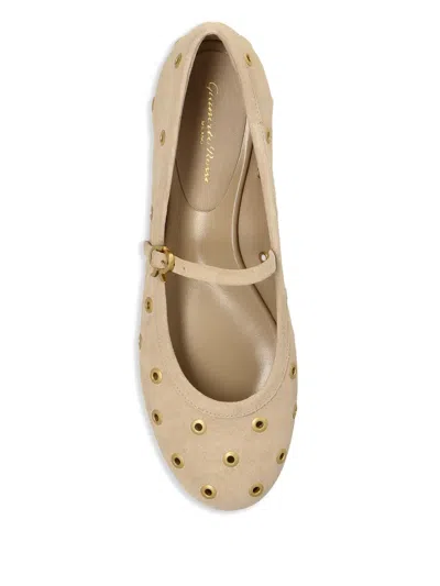 Gianvito Rossi Grommet-embellished Suede Ballet Flats In Neutral