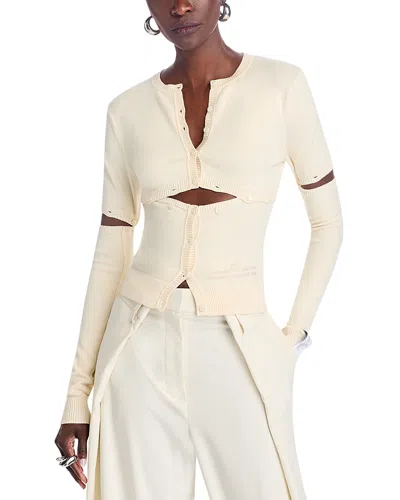 Rokh Multi Button Crewneck Cardigan Sweater In Cream