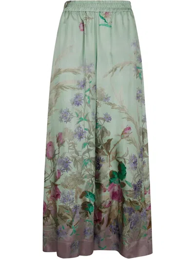La Doublej Pull On Print Wide Leg Trousers In Heath Placee In Green