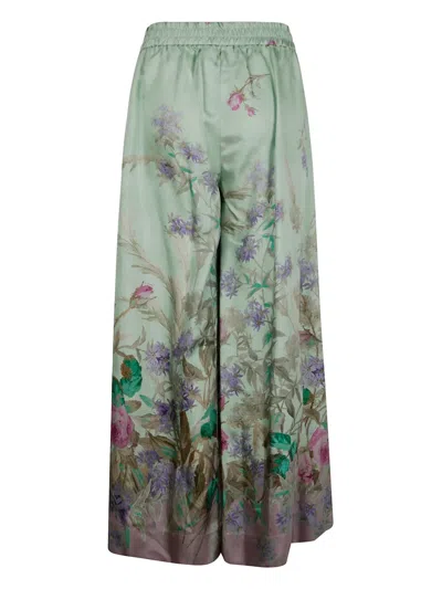 La Doublej Pull On Print Wide Leg Trousers In Heath Placee In Green