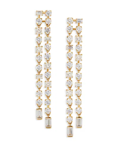 Nadri Cubic Zirconia Double Row Linear Drop Earrings In 18k Gold Plated In Gold