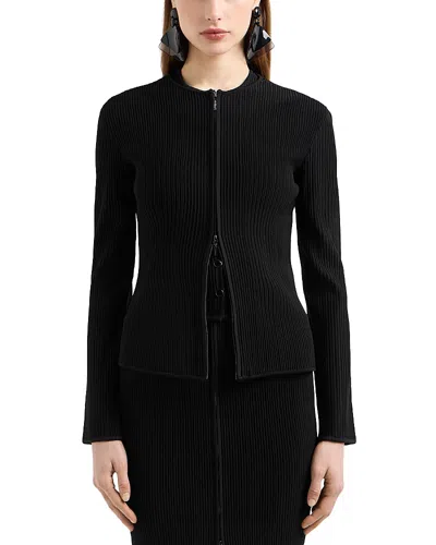 Emporio Armani Ttoman Fabric Full-zip Cardigan In Black