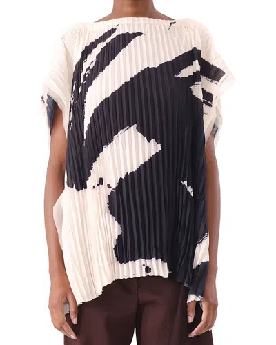 Jason Wu Collection Boatneck Pleated Square Top With Artwork By Tong In Calico/black