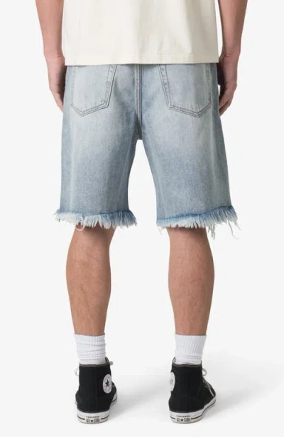 Mnml Distressed Spider Denim Shorts In Light Blue