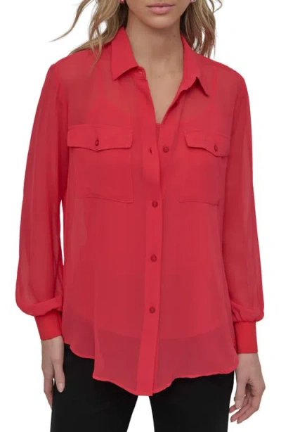 Dkny Women's Button-down Chiffon Shirt In Watermln Sugar