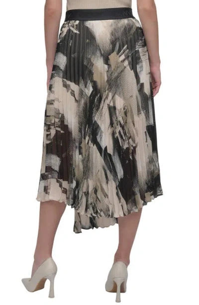 Dkny Print Pleated Asymmetric Midi Skirt In Grey