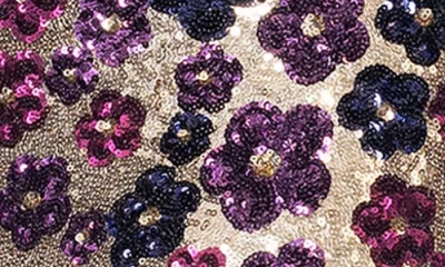 Betsy & Adam Floral Sequin Gown In Plum