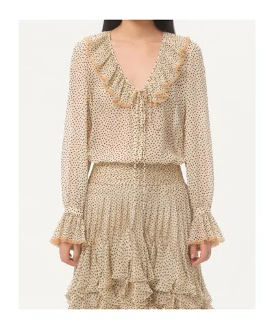 Valentino Lace-trimmed Ruffled Polka-dot Silk-chiffon Blouse In Neutrals