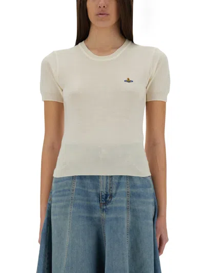 Vivienne Westwood Ribbed Hem Crewneck Top With Short Sleeves In Ivory