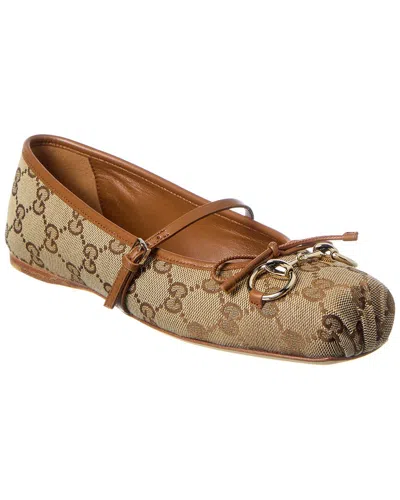 Gucci Women Gg Fabric Ballerinas With Iconic Horsebit In Brown