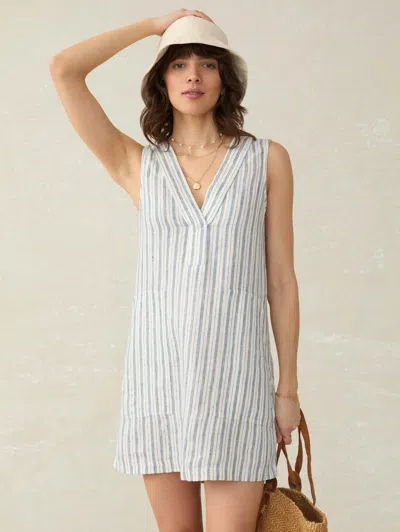 Faherty Azure Variegated Stripe Sleeveless Linen Minidress In Gray