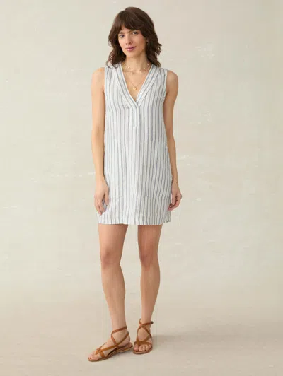 Faherty Azure Variegated Stripe Sleeveless Linen Minidress In Gray