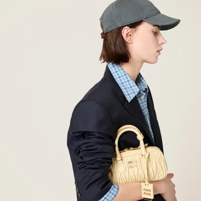 Miu Miu Cream Nappa Leather Arcadie Handbag In Soy Green