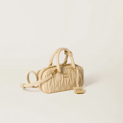 Miu Miu Cream Nappa Leather Arcadie Handbag In Soy Green