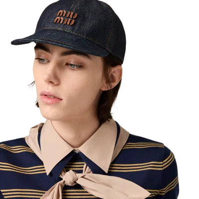Miu Miu Bowler Cap In Blue/brandy