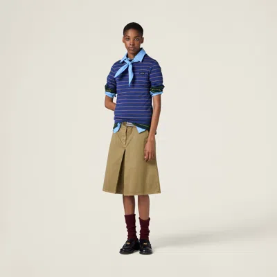 Miu Miu Logo Striped Short-sleeved T-shirt In Ink Blue/topaz