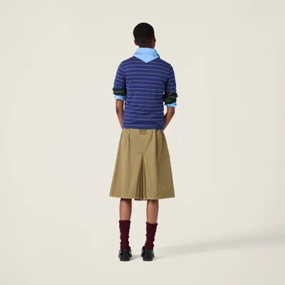 Miu Miu Logo Striped Short-sleeved T-shirt In Ink Blue/topaz