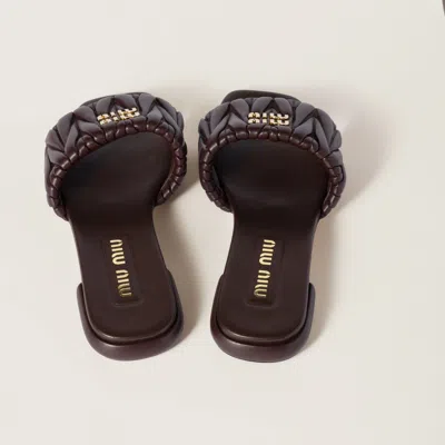 Miu Miu Matelassé Nappa Leather Slides In Briarwood