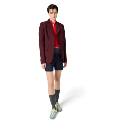 Miu Miu Single-breasted Kid Mohair Jacket In Amaranth Red/maize Yellow