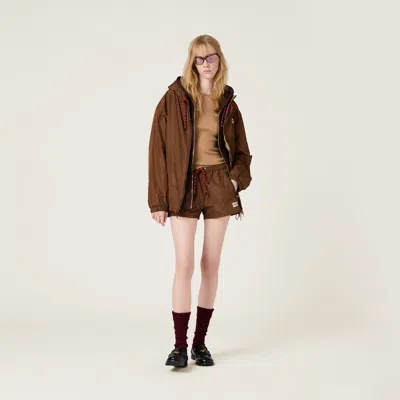 Miu Miu Cashmere Silk Rib Crewneck Sweater In Camel Brown