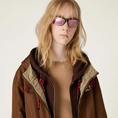 Miu Miu Cashmere Silk Rib Crewneck Sweater In Camel Brown