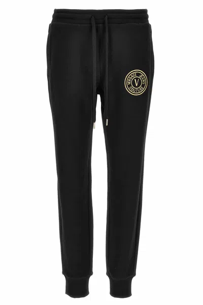 Versace Jeans Couture Trousers With Embroidered Logo And Comfortable Fit In Black